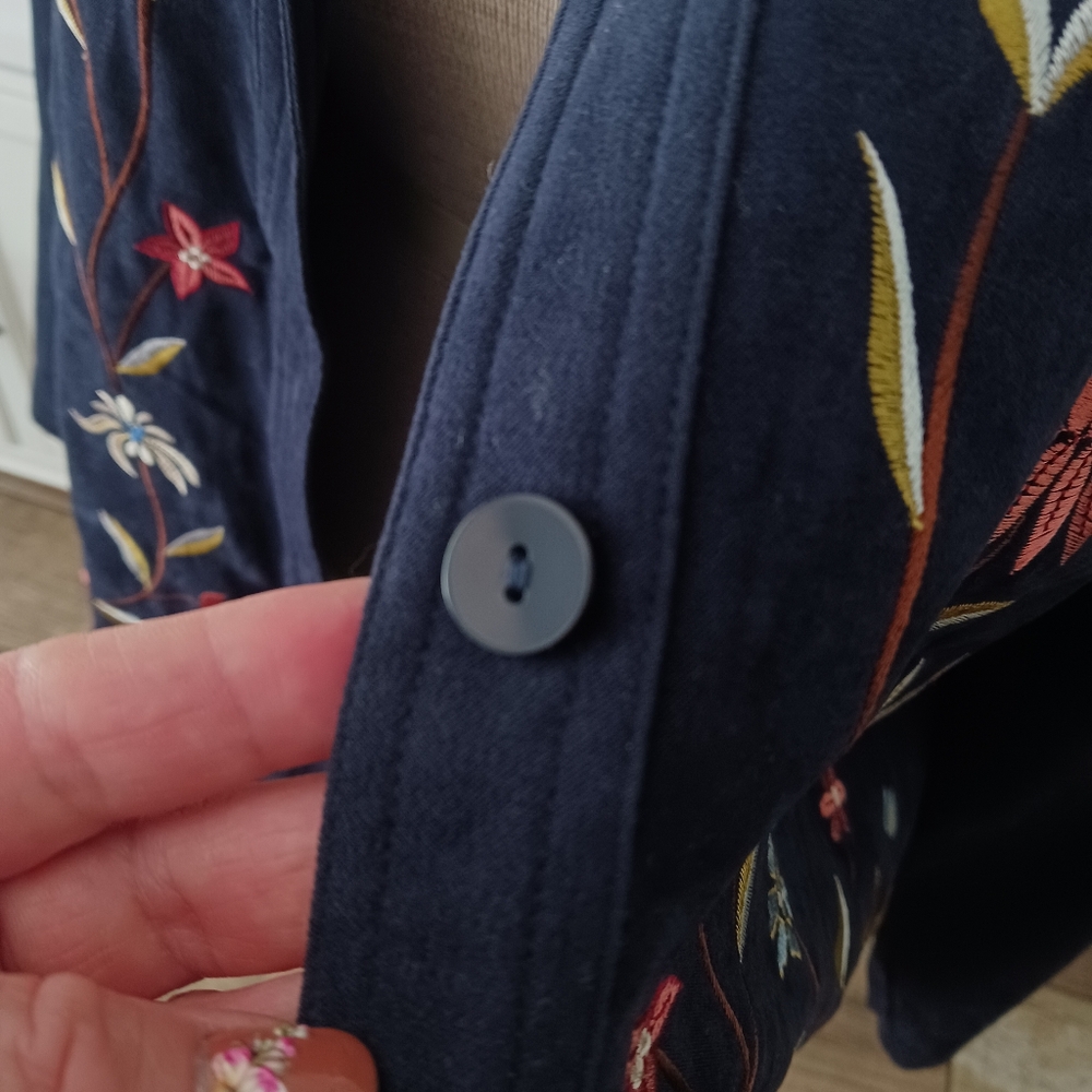 Womens Floral Shacket Vintage Susan Graver Style Fall Suede Blue Shirt Large - Picture 4 of 8